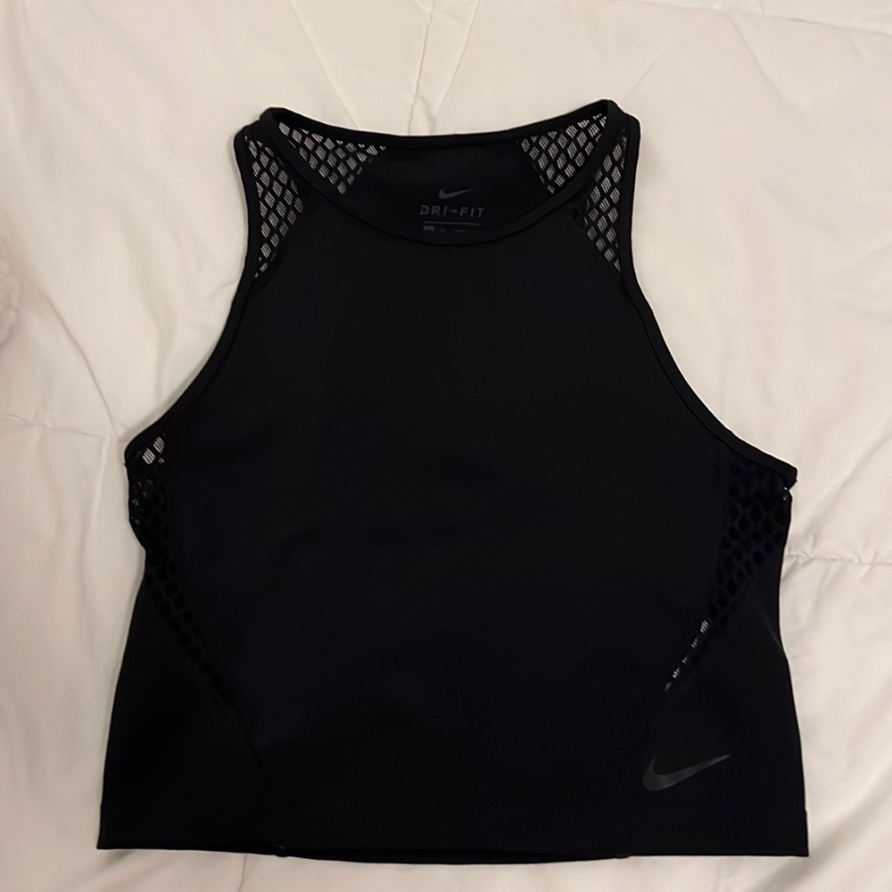Black Nike tank in XS Mesh Sides Mesh Sleeves Cropped High Neck Racerback